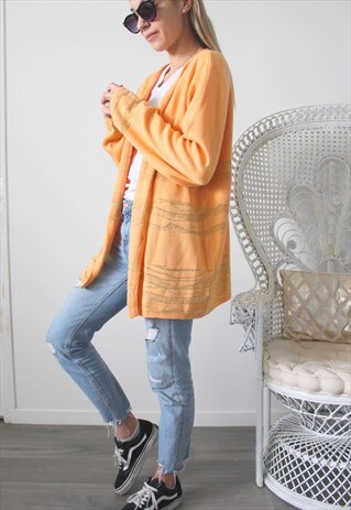 VINTAGE CARDIGAN ONE SIZE PASTEL ORANGE AND GOLDEN COLOR