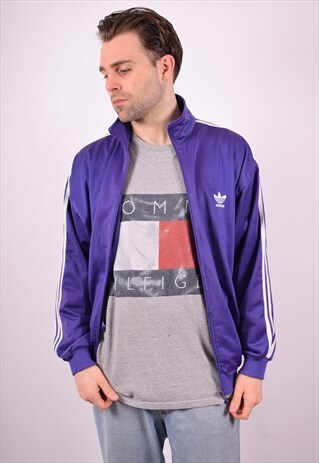 ADIDAS MENS VINTAGE TRACKSUIT TOP JACKET LARGE PURPLE 90S
