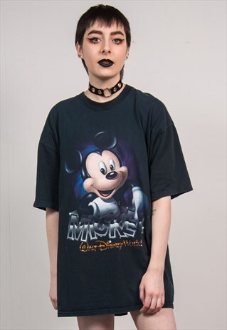 DISNEY MICKEY MOUSE VINTAGE 90'S BLACK OVERSIZED T-SHIRT