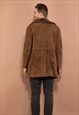 VINTAGE 70'S MEN SUEDE SHERPA COAT IN BROWN