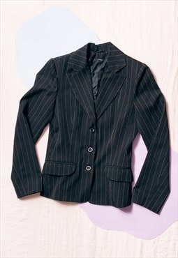 Vintage Blazer Y2K Pinstriped Jacket in Black