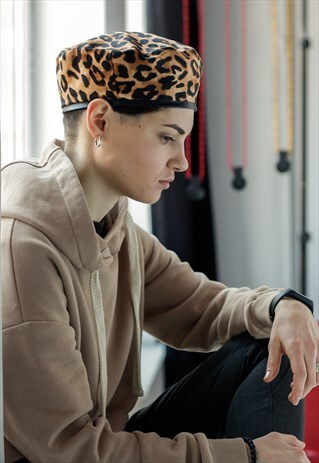 ANIMAL PRINT DENIM BERET HAT