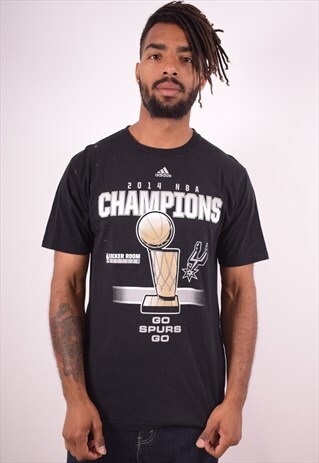 ADIDAS MENS VINTAGE CHAMPIONS T-SHIRT TOP LARGE BLACK 90S