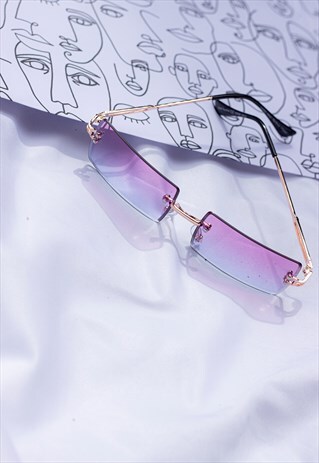 Lilac and Blue Rimless Rectangle Colour Tint Sunglasses