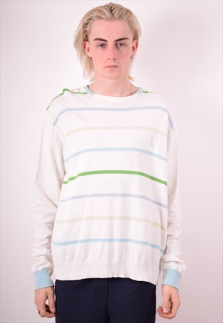 TRUSSARDI MENS VINTAGE JUMPER SWEATER XL WHITE 90S
