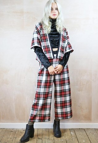 WHITE TARTAN CROP PANTS & KIMONO CO-ORDINATES