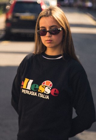 VINTAGE ELLESSE SWEATSHIRT MULTICOLOUR SPELL-OUT IN BLACK