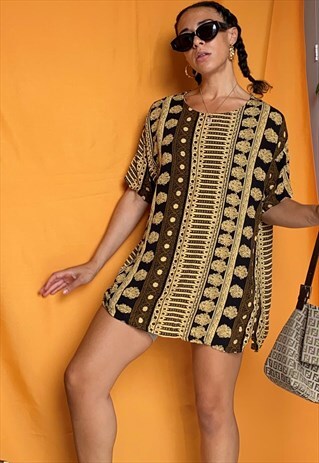 VINTAGE 90S GRUNGE ABSTRACT FLORAL OVERSIZED T-SHIRT DRESS