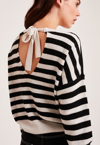 SUBDUED STRIPED BACK BOW JUMPER