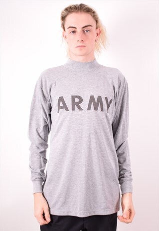 MENS VINTAGE ARMY TOP LONG SLEEVE MEDIUM GREY 90S