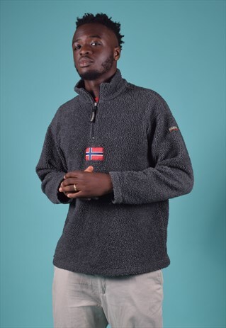 VINTAGE NAPAPIJRI GREY THICK FLEECE JUMPER