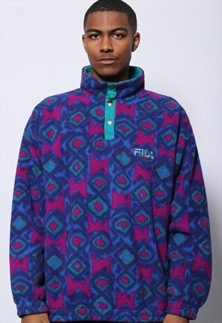 VINTAGE FILA MAGICLINE LOGO 1/4 ZIP FLEECE BLUE