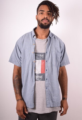 DICKIES MENS VINTAGE SHIRT LARGE BLUE CHECK 90S
