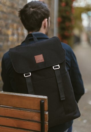 ALPHA FLAP TOP CANVAS BACKPACK, PADDED LAPTOP SLEEVE, BLACK