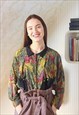GREEN PATTERNED COLOURFUL OVERSIZED LONG SLEEVE BLOUSE