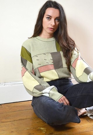 80S VINTAGE PASTEL GREEN TONE SOFT KNIT JUMPER