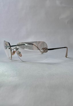 Chanel rimless rhinestone sunglasses y2k