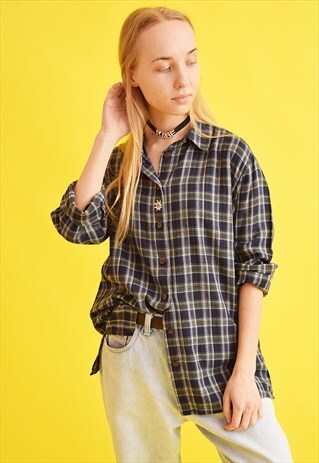 90'S RETRO TARTAN OVERSIZED SHIRT TOP