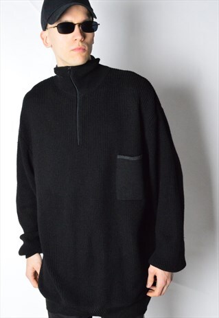 VINTAGE 90S BLACK MINIMALIST WOOL BLEND TURTLE NECK JUMPER