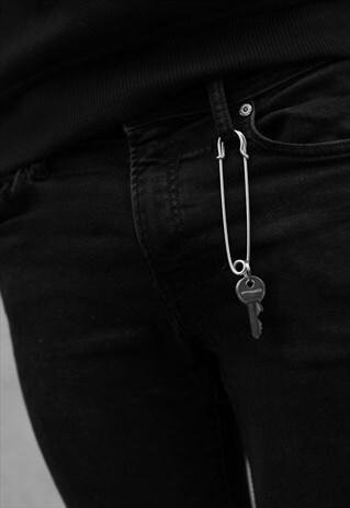 LARGE SAFETY PIN CLIP TROUSER BELT KEY ATTACHMENT - SILVER