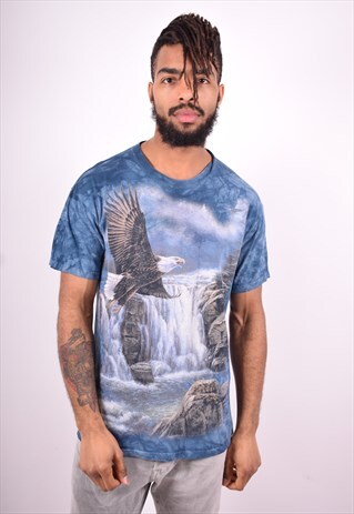 MENS VINTAGE T-SHIRT TOP MEDIUM BLUE 90'S