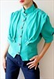 80S VINTAGE STATEMENT JACKET BRIGHT TOP TURQUOISE BLOUSE