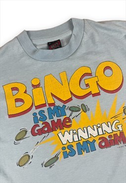 Bingo Vintage 90s Baby blue T-shirt Screen print 