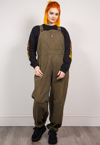 VINTAGE 90'S OLIVE GREEN DENIM LONG LEG DUNGAREES
