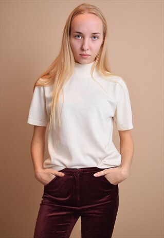 90'S RETRO NEUTRAL TURTLENECK MINIMALIST KNIT TOP