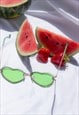 GREEN RIMLESS COLOUR TINT HEART SUNGLASSES