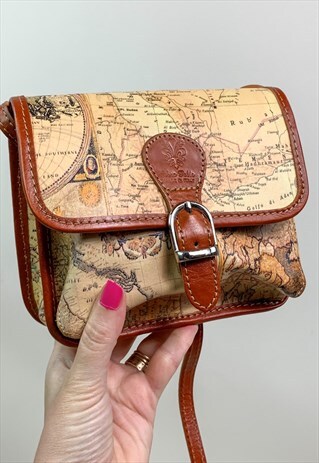 VINTAGE LEATHER EUROPEAN MAP MINI SATCHEL BAG