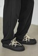 FLAT SOLE SHOES LACE UP SPEED HOOKS BOOTS IN BLACK