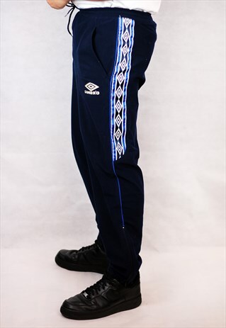 VINTAGE UMBRO NAVY FLEECE TRACKSUIT BOTTOMS JOGGERS