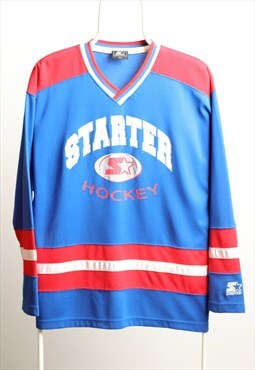 Vintage Starter Hockey V-neck Script Top Blue 