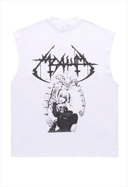 Anime girl sleeveless t-shirt retro tank top surfer vest