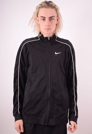 NIKE MENS VINTAGE TRACKSUIT TOP JACKET MEDIUM BLACK 90S