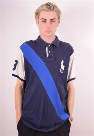 POLO RALPH LAUREN MENS VINTAGE RUGBY POLO SHIRT XXL BLUE 90S
