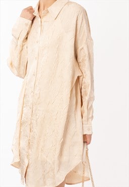 Oversized long shirt dress in textured jacquard design fabri