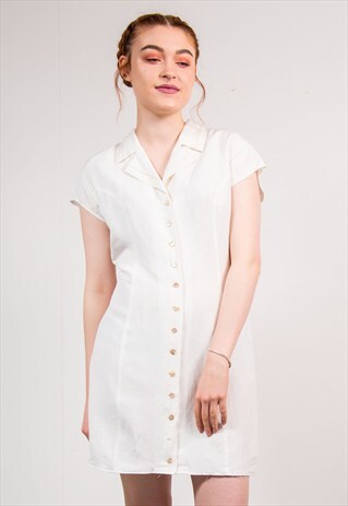 VINTAGE 90'S CUTE WHITE COLLARED SUMMER MINI DRESS
