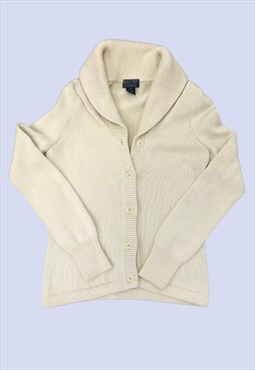 Cream Cotton Thick Knit Collared Casual Button Up Cardigan