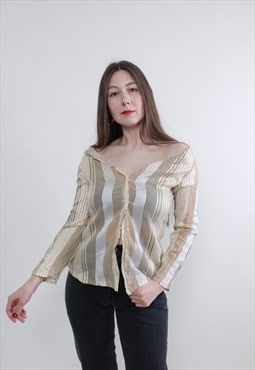 y2k off shoulder blouse, hot striped top MEDIUM size 