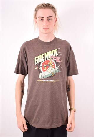 NIKE MENS VINTAGE T-SHIRT TOP LARGE BROWN 90S