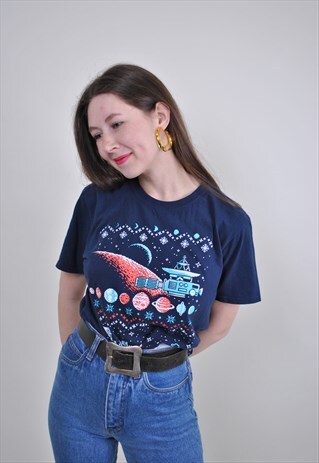 SPACE PRINT VINTAGE TEE, 90S PIXEL ART GEEK T-SHIRT