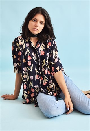 90'S RETRO FLORAL PRINT MOMS LOOSE-FITTED BLOUSE TOP