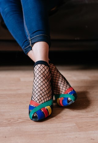 VINTAGE 70S MULTICOLOR CAGE SANDAL HEELS