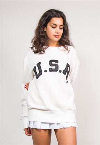 VINTAGE 90'S WHITE RALPH LAUREN POLO USA SWEATER JUMPER