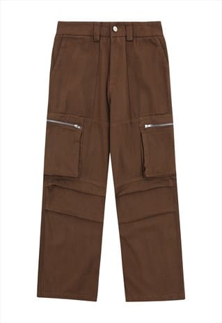 PARACHUTE JOGGERS CARGO POCKET PANTS RAVE TROUSERS IN BROWN