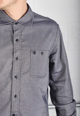 Vintage Timberland Shirt in Grey Plain Long Sleeve Top Large