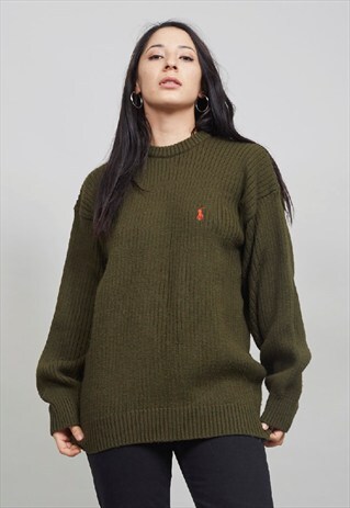 VINTAGE 90'S MOSS GREEN POLO RALPH LAUREN JUMPER