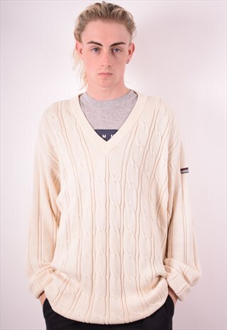 SERGIO TACCHINI MENS VINTAGE JUMPER SWEATER XL WHITE 90S